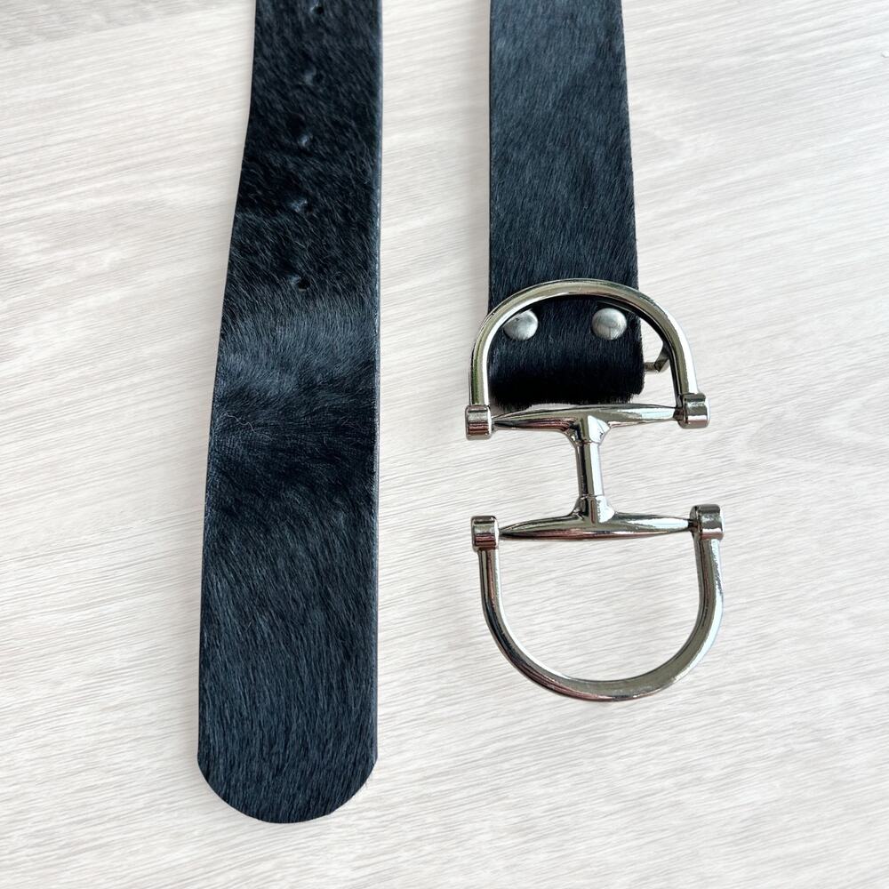 Brave Leather Kasi Hair-On Belt 32 Black Calf Hair Silver Equestrian Buckle EUC - Picture 7 of 13